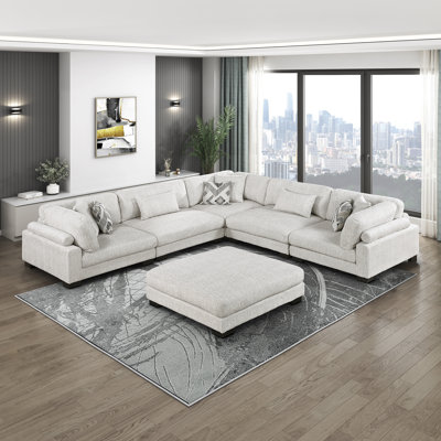 Brinsley 6-Piece 135" L-Shaped Modern Corduroy Modular Sectional with Pocket Coils