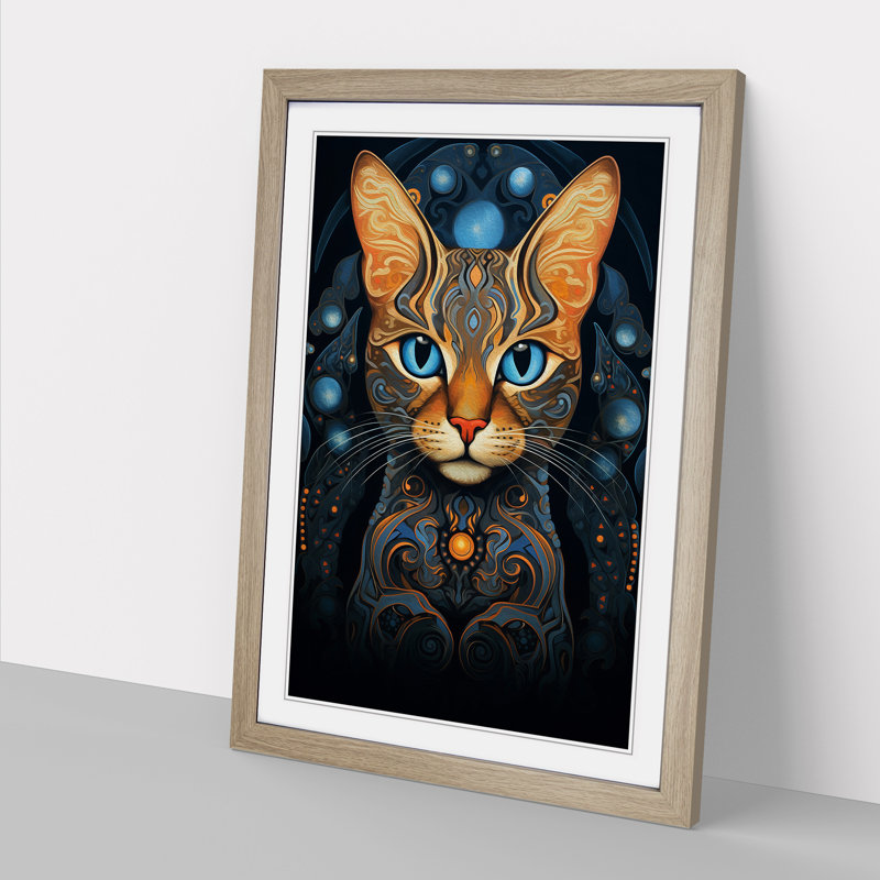Bengal Cat Art Nouveau - Framed Print, 46cm H x 34cm W, Oak Framed