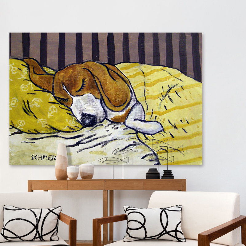«Beagle Sleeping» par Jay Schmetz - reproduction d'art sur toile, H 12 po x l 18 po