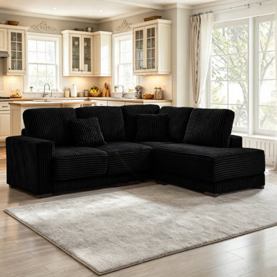 Boneless 93.00 Small Size L-Shaped Sectional Sofa,Corduroy Couch with Reversible Chaise