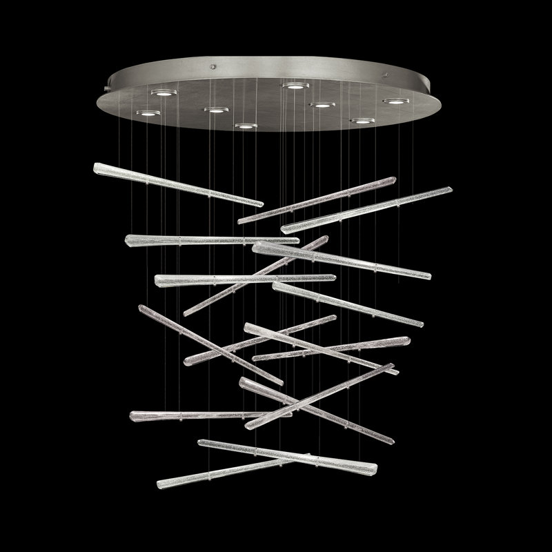 Luminaire suspendu géométrique à 8 lumières Elevate, Argent, Blanc