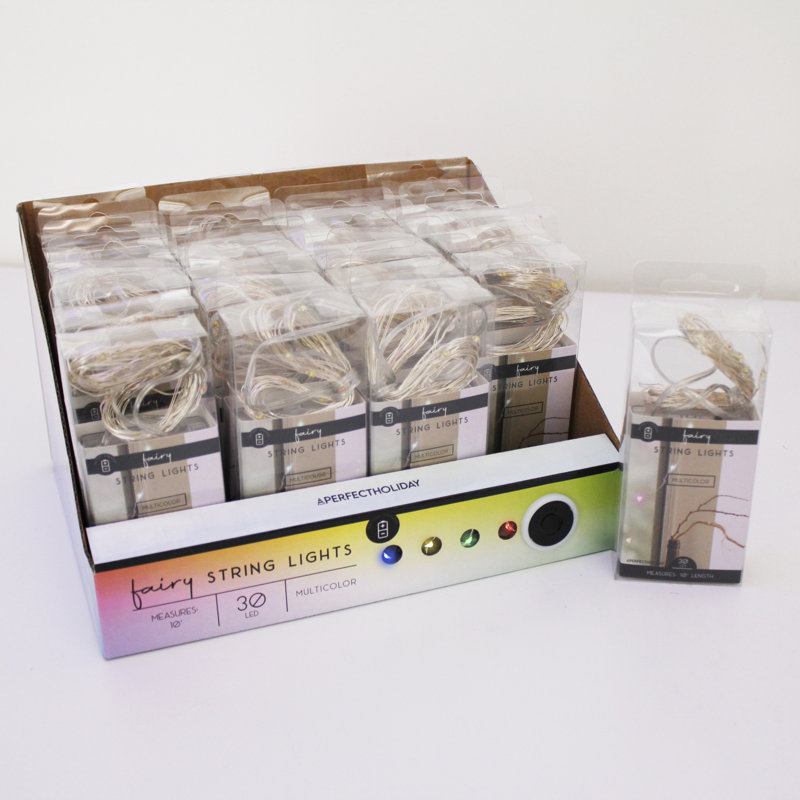 Battery Powered Multicolored LED Fairy String Lights with White Wire