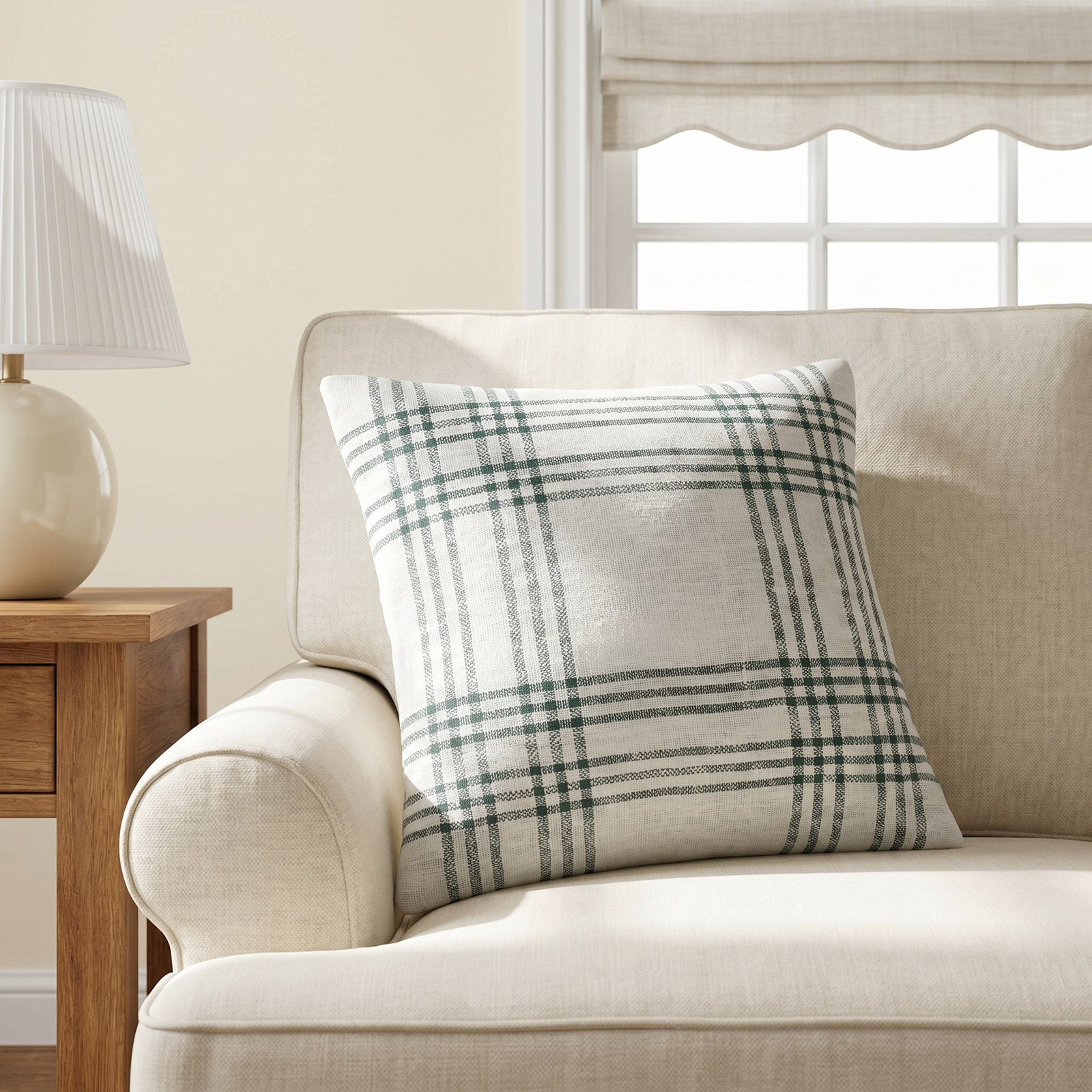Attica 18" x 18" Cotton Throw Pillow, Pine Green/Soft White