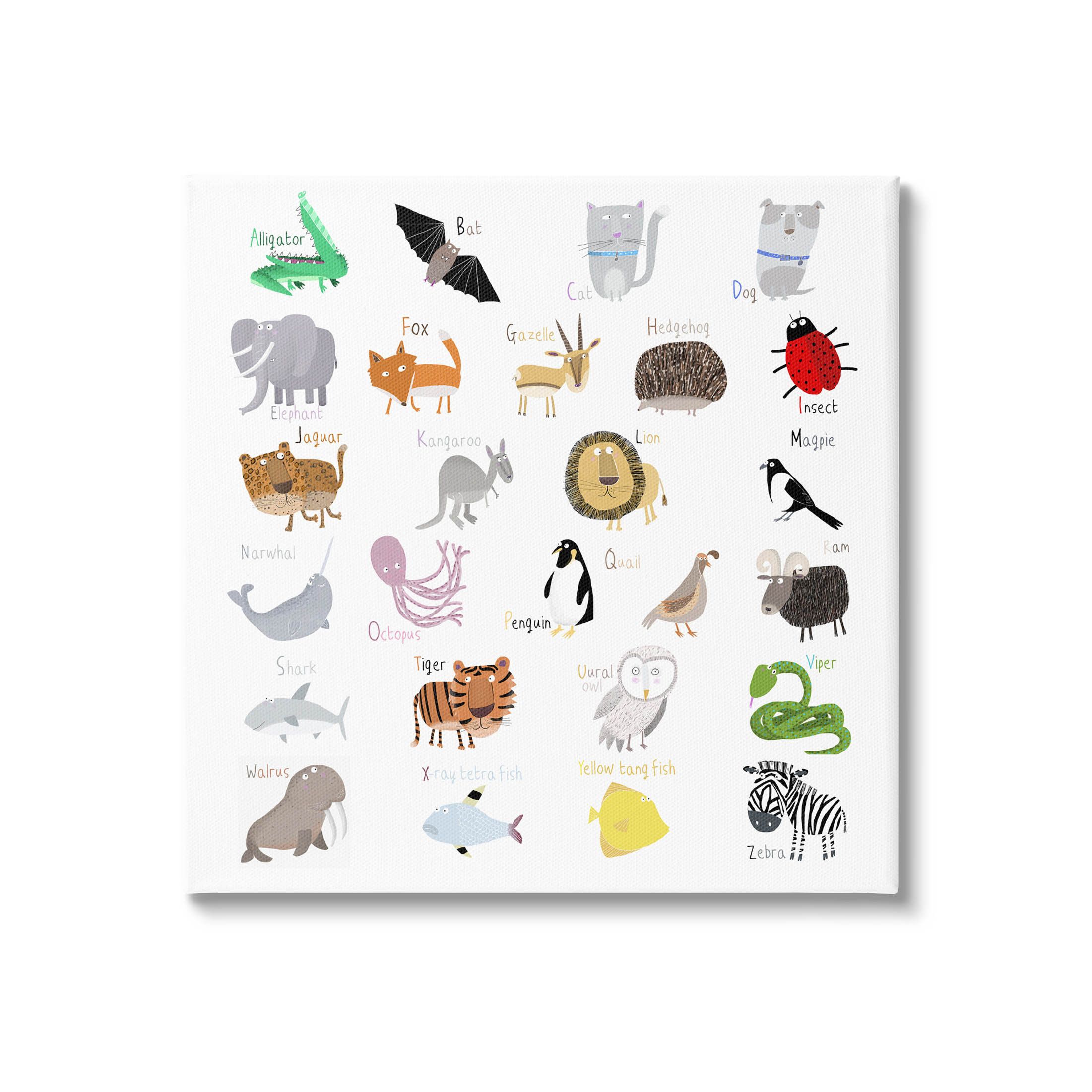 Stupell Industries Learning Alphabet Wild Animals Canvas Wall Art By ...