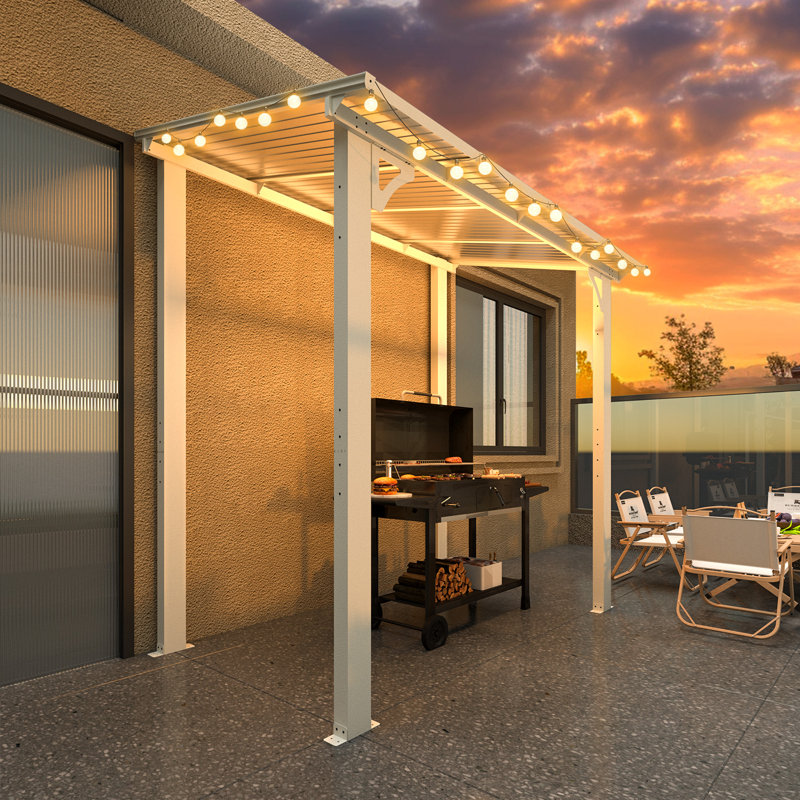 Pergola en aluminium avec auvent, Blanc, 8 pi x 5 pi