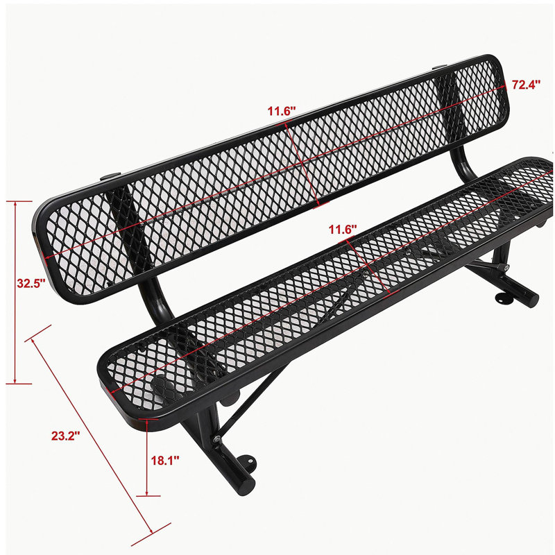 Banc d'extérieur en acier avec dossier 6 pi NOIR