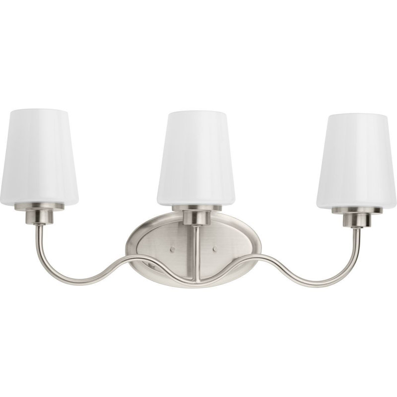 Éclairage pour salle de bain contemporain en nickel brossé 3 lumières avec 25 po Avec Avec, Nickel brossé