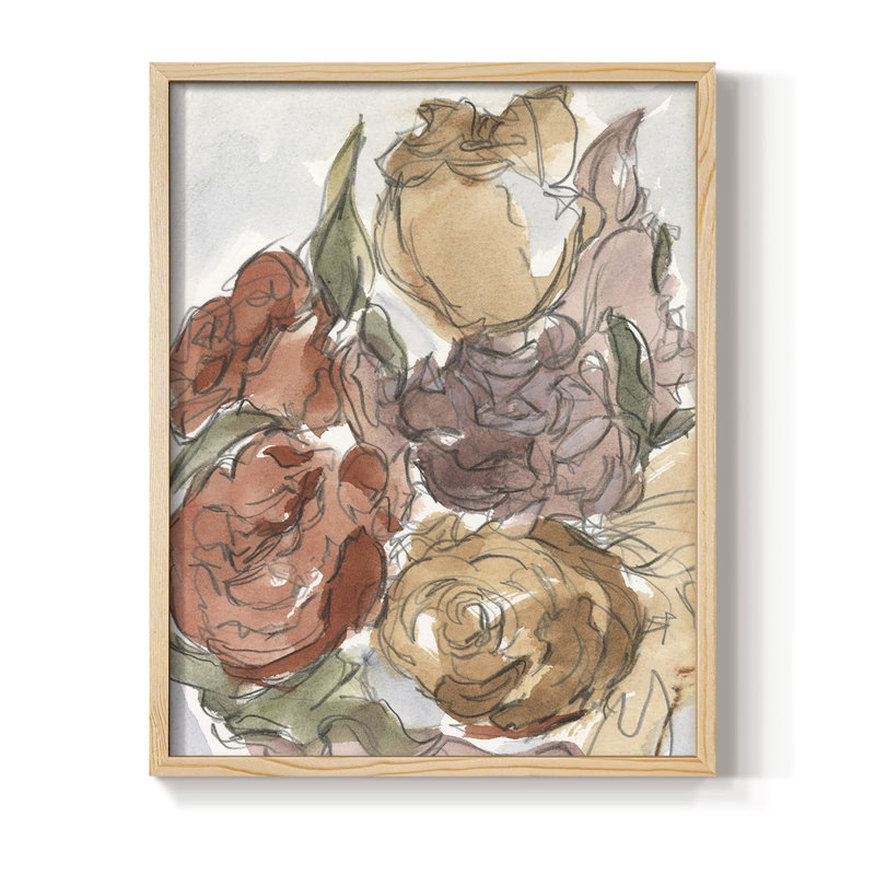 Reproduction encadrée de l'arrangement floral recadré II - bois massif, H 11 po x l 9 po