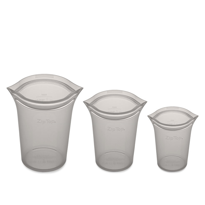 Sacs de rangement pour aliments réutilisables à fermeture éclair | Ensemble de 3 tasses [Gris] | Va au micro-ondes, au lave-vaisselle et au congélateur