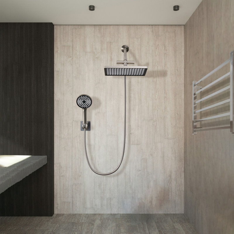 Pomme de douche rectangulaire réglable haute pression double 12 po avec douchette à 6 jets, Brushed Nickel