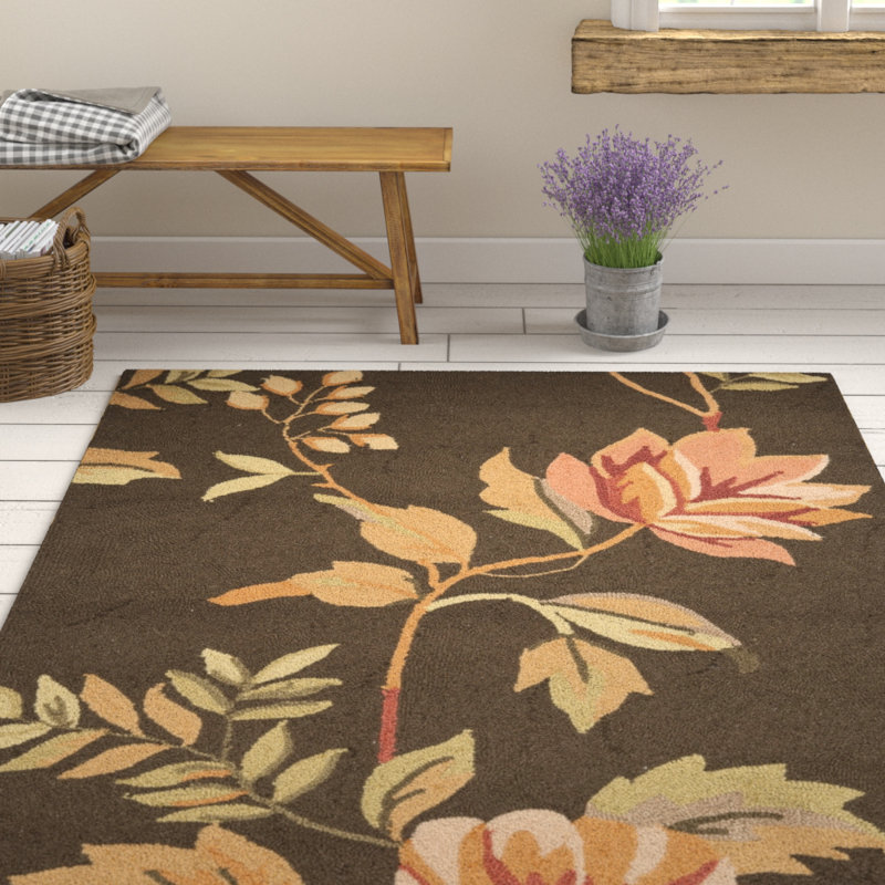 Tapis floral en laine crocheté à la main Chelsea, Rectangle 8 pi x 10 pi