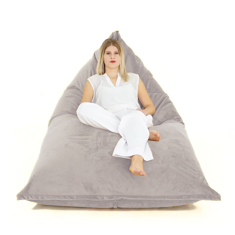 Extra Large Gigami Triangular Velvet Bean Bag Cover -78.75" X 52.75" - Ivory, Ivory Polyester