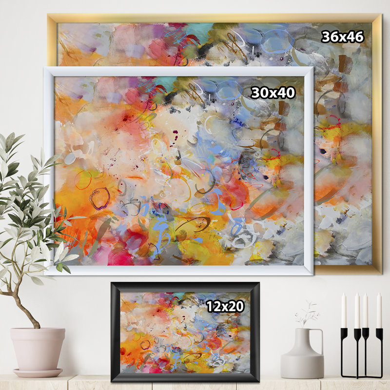 «Blue and Yellow Color Whirls», reproduction d'art sur toile encadrée, H 36 po x l 46 po x P 1,5 po, Encadré rose