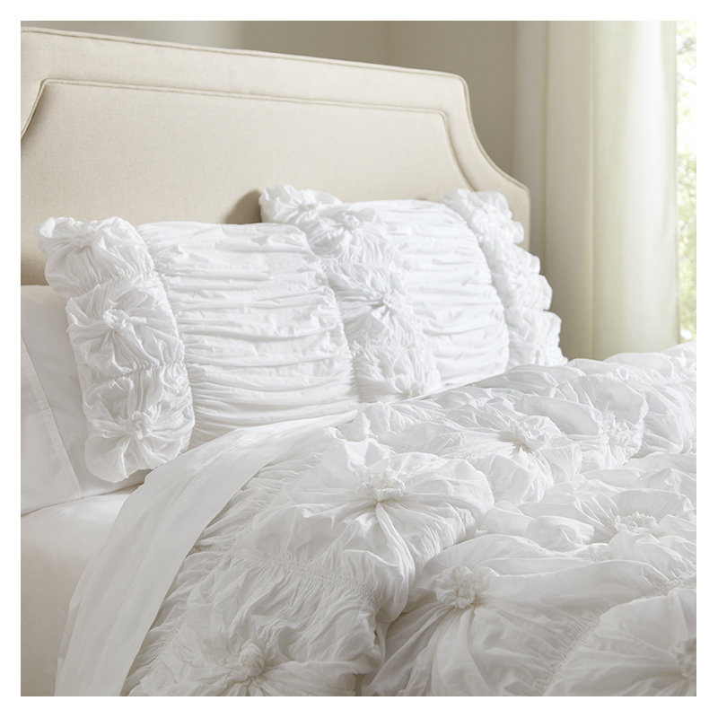 Ensemble d'édredon Day Dream Rizzy Home, Édredon très grand et 2 taies décoratives, Blanc
