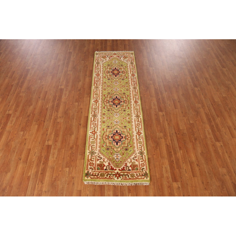Light Green Traditional Indian Runner Rug 3x8