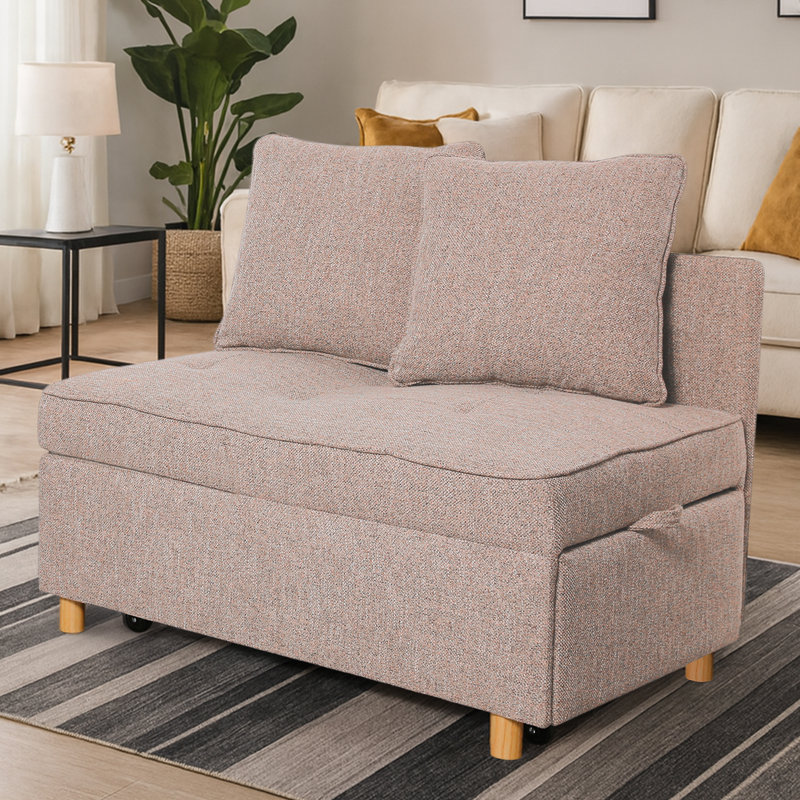 Canapé-lit en lin convertible 4-en-1 Adda de 71 po Adda, fauteuil en lin pour petit espace, canapé-lit futon avec 2 coussins décoratifs pour le salon, fauteuil inclinable simple avec 5 dossiers réglables pour la chambre à coucher
