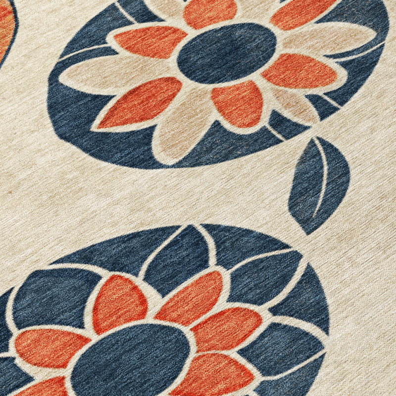 Machine Washable Indoor/Outdoor Kimberlin ACN2179 Floral Rug, Rectangle 2'6" x 3'10"