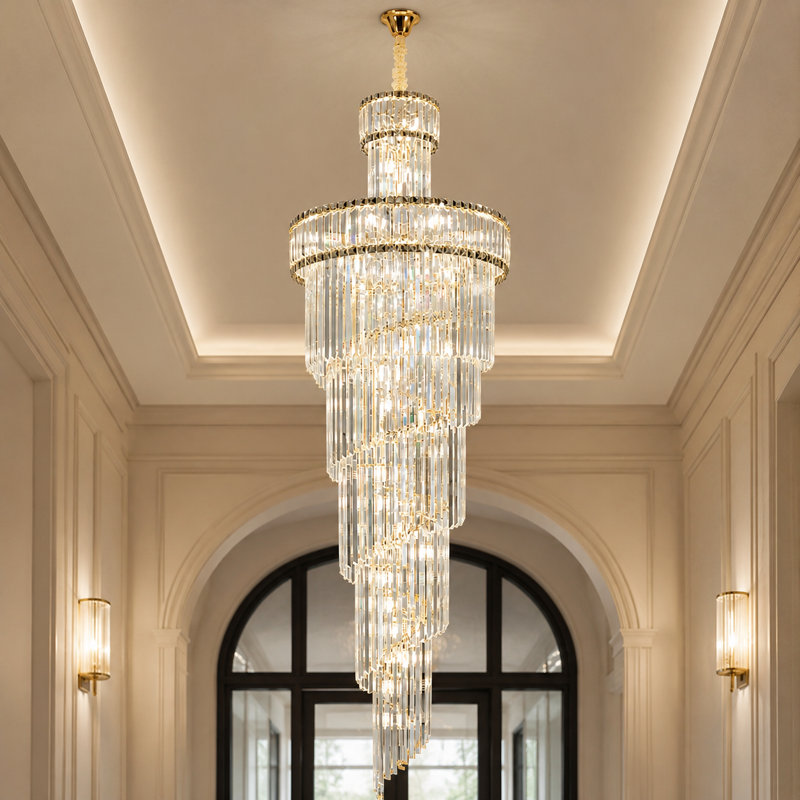 23-Light Crystal Dimmable Tiered Chandelier, 70.87" Hx 19.69" Wx 19.69" D