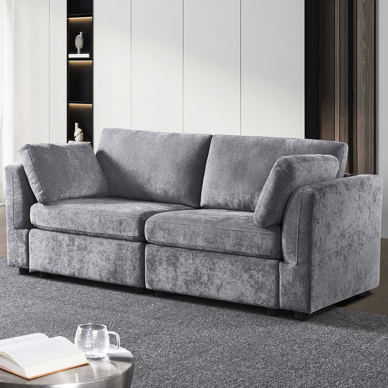 Modulaire en chenille grise, 2 sièges, avec assise et dossier moelleux, modulaire en chenille facile à assembler et fonctionnelle