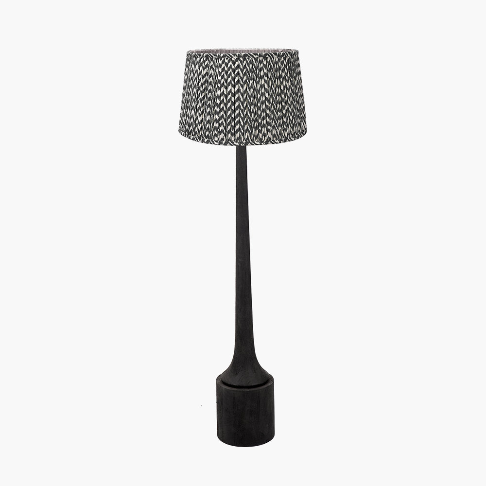 Batasi Black Wood Tall Neck Floor Lamp Base with Vienna 45cm Blue Chevron Mushroom Pleat Lampshade