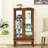 Elegant Oak Curio Cabinet With Mirrored Panel And Ample Storage Space Lighted Display In Shelving-1141504980