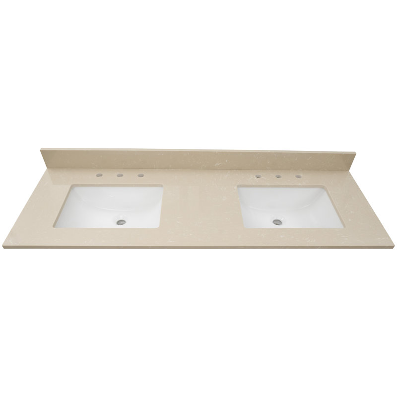61 in. Beige Cosmic Sand Double Sink Vanity Top with White Ceramic Undermount Sinks