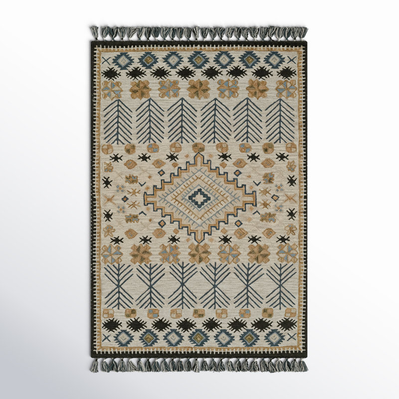 Anine Hand Tufted Wool Geometric Indoor Rug, Rectangle 5' x 8'