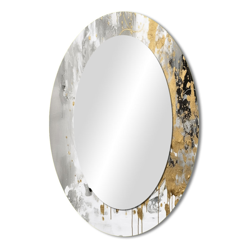 White and Gold Modern Abstract - White Modern Oval Wall Mirror, 36" x 24"