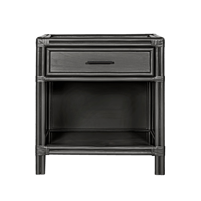 Clara Collection 1 - Drawer Rattan Nightstand, Black