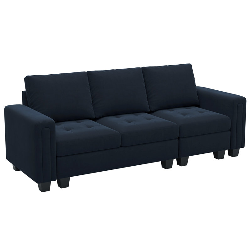 Shavera 83.4'' Velvet Modular Sofa 3-Seat Small Couch Apartment Sofa, Blue