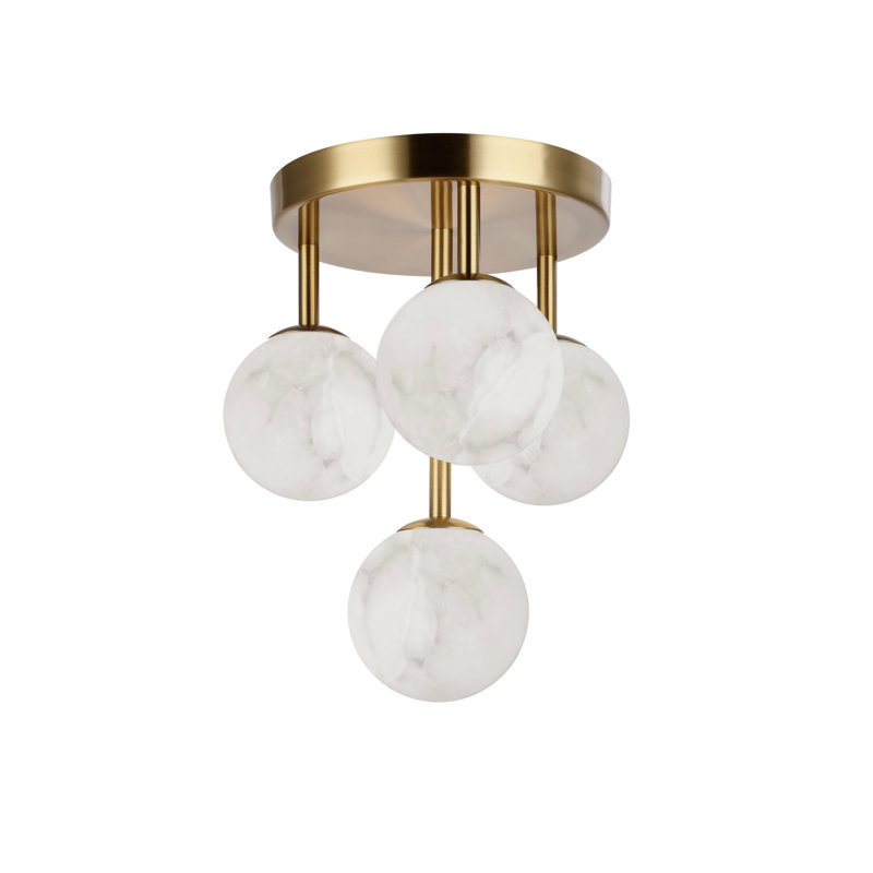 Plafonnier encastré 4 lumières Jarman - Albâtre, Laiton vieilli