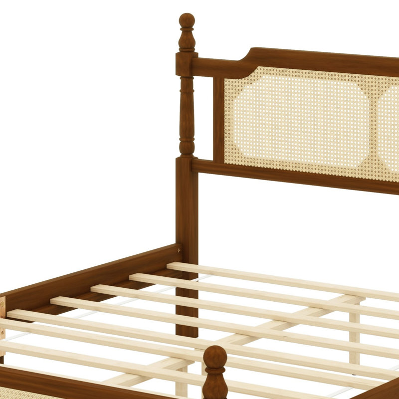 Lit en bois avec tête et pied de lit, avec plateforme de lit central amélioré, Noyer