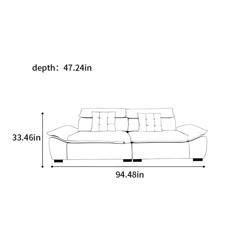 Functional sailing boat wide sitting depth sofa, 33.46" H x 94.48" W x 47.24" D