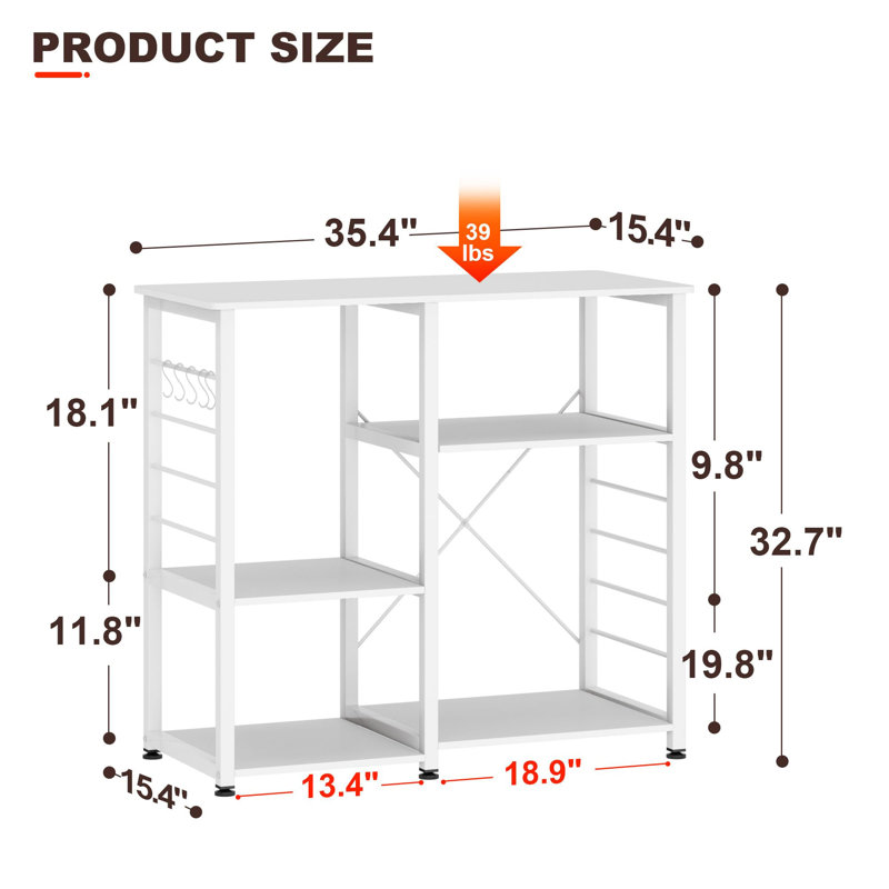 Étagère de boulanger standard 35,4 po en fer avec compatibilité micro-ondes, Blanc
