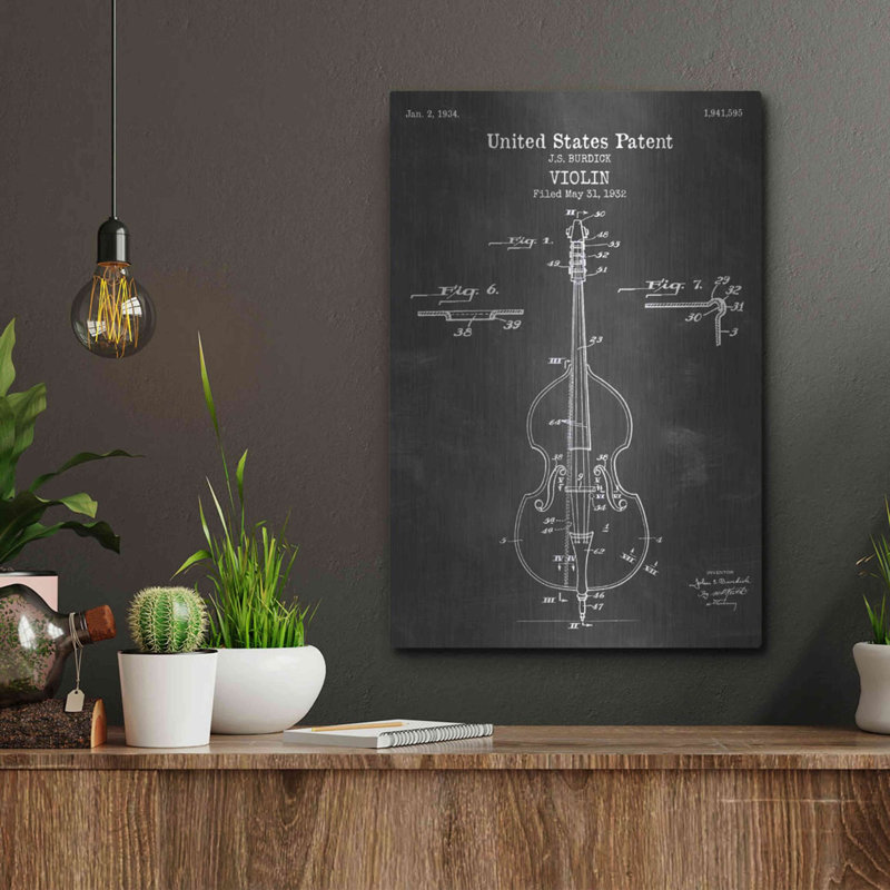Art mural en métal Violin Blueprint, H 16 po x l 12 po