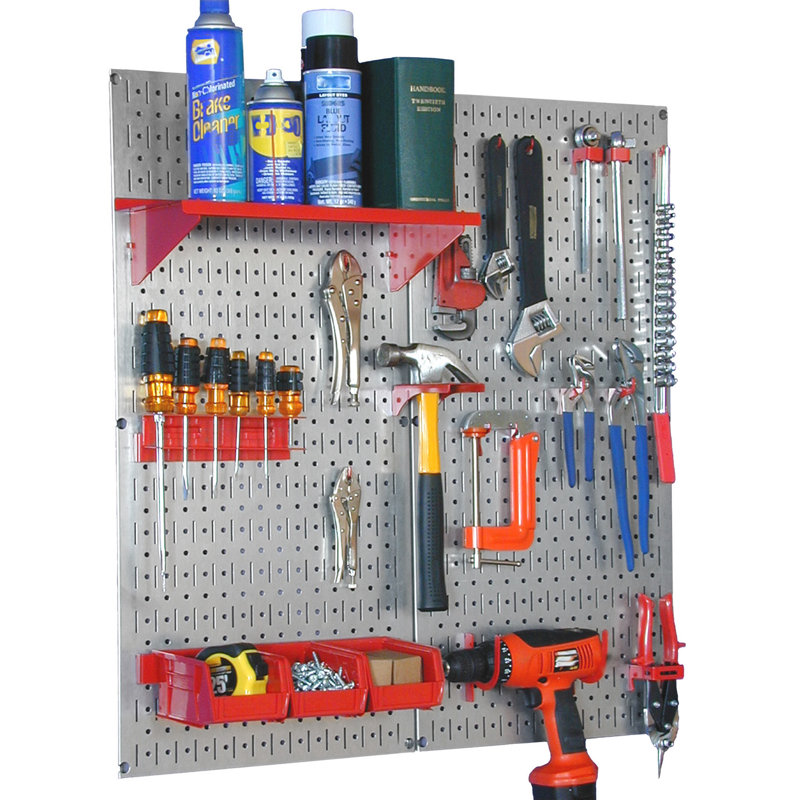 Utility Tool Storage and Garage Pegboard Organizer 32"H x 32"W Kit, Red