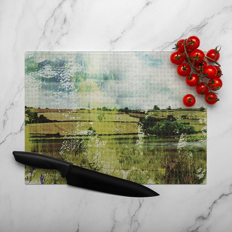 Classic Lake View Glass Chopping Board, 40cm L x 28cm W