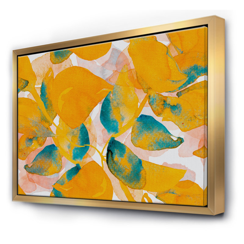 Feuilles d'aquarelle - reproduction d'art sur toile, H 36 po x l 46 po x P 1,5 po, Toile encadrée d'or