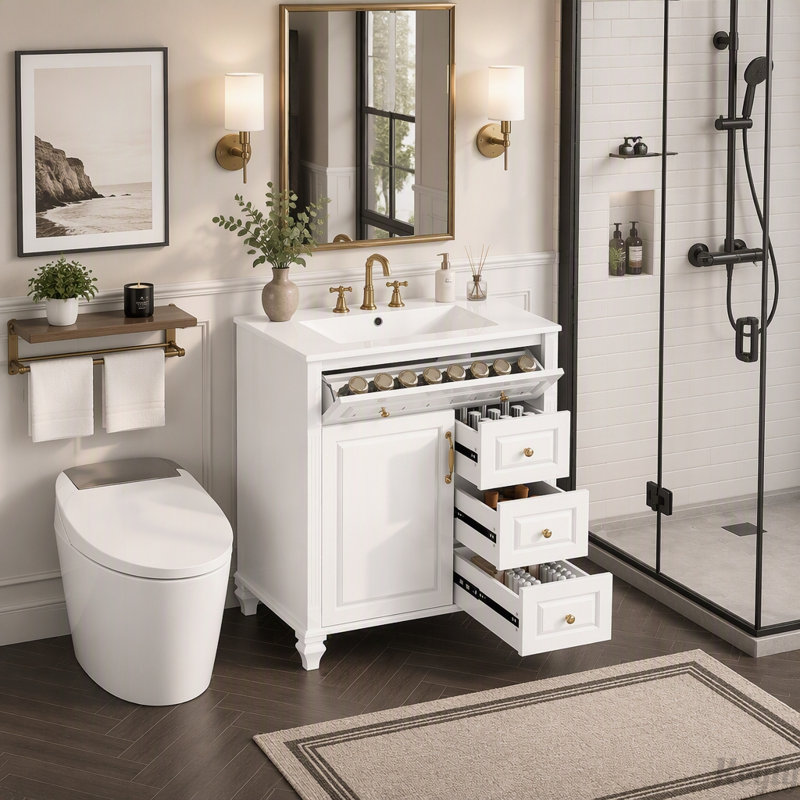 Meuble-lavabo 30 po avec lavabo en céramique, Blanc