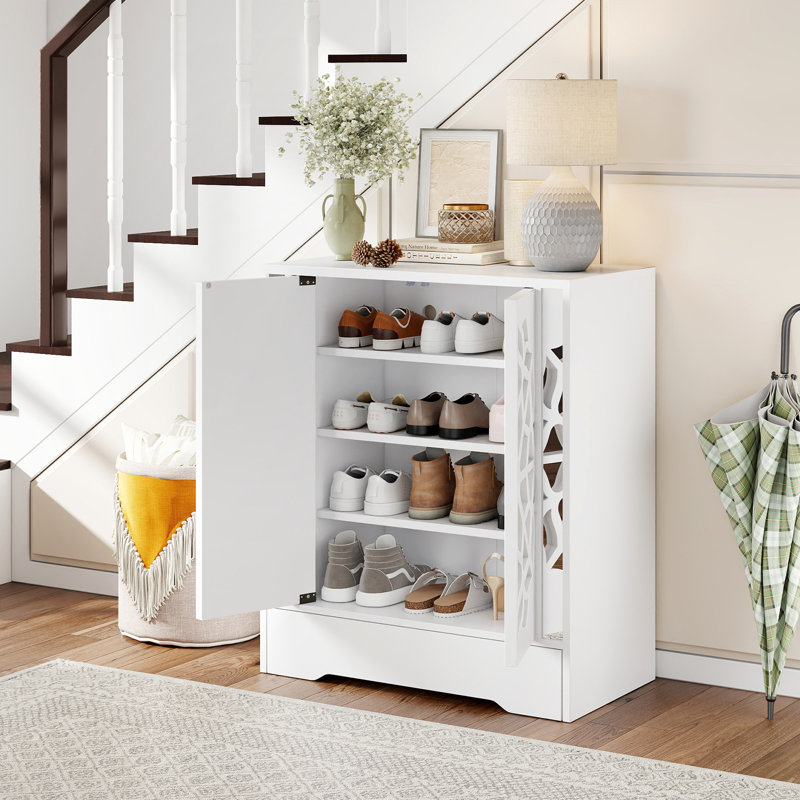 6-Tier Mirrored Shoe Organizer w/Laser-Engraved Floral Patterns for Entryway