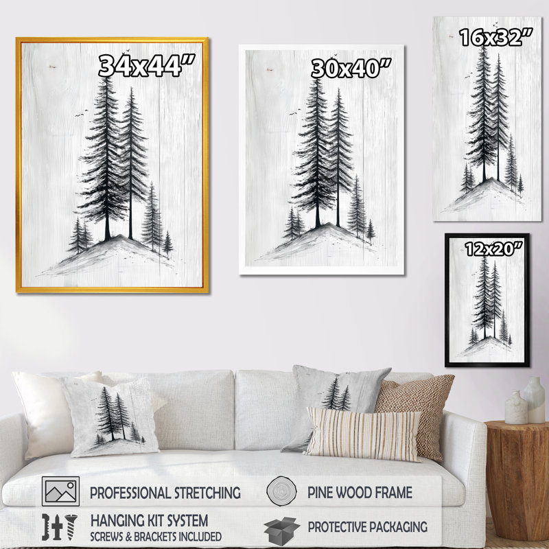 «Pine Trees Forest», reproduction d'art sur toile Nature, H 20 po x l 12 po, Toile tendue, Ne s’applique pas