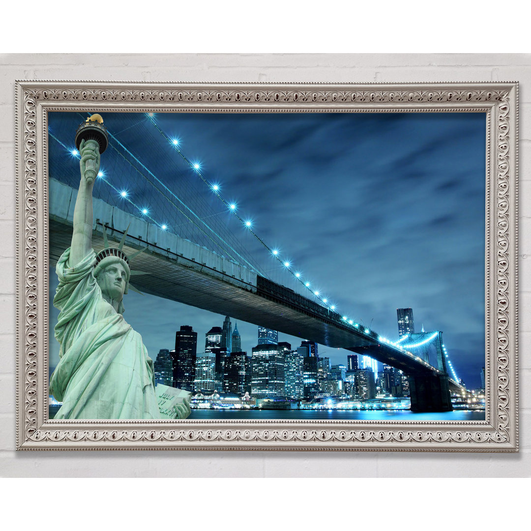 Freiheitsstatue Brooklyn Bridge Nights - Einzelner Bilderrahmen Kunstdrucke