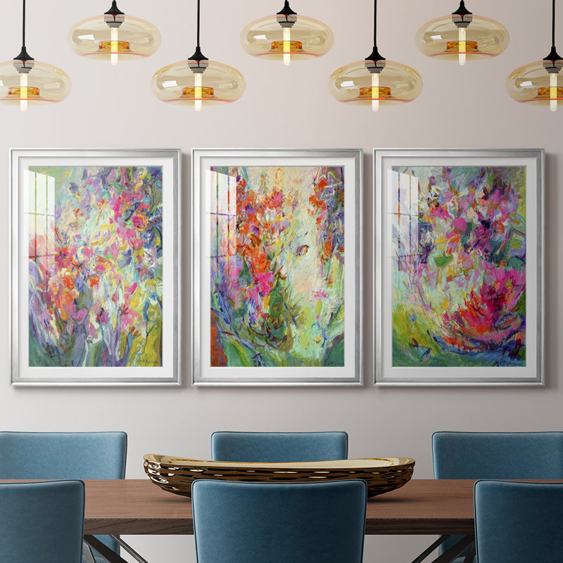 «Bold Flourish I», impression encadrée sur mesure de qualité supérieure mate - 3 pièces, H 19 po x l 27 po