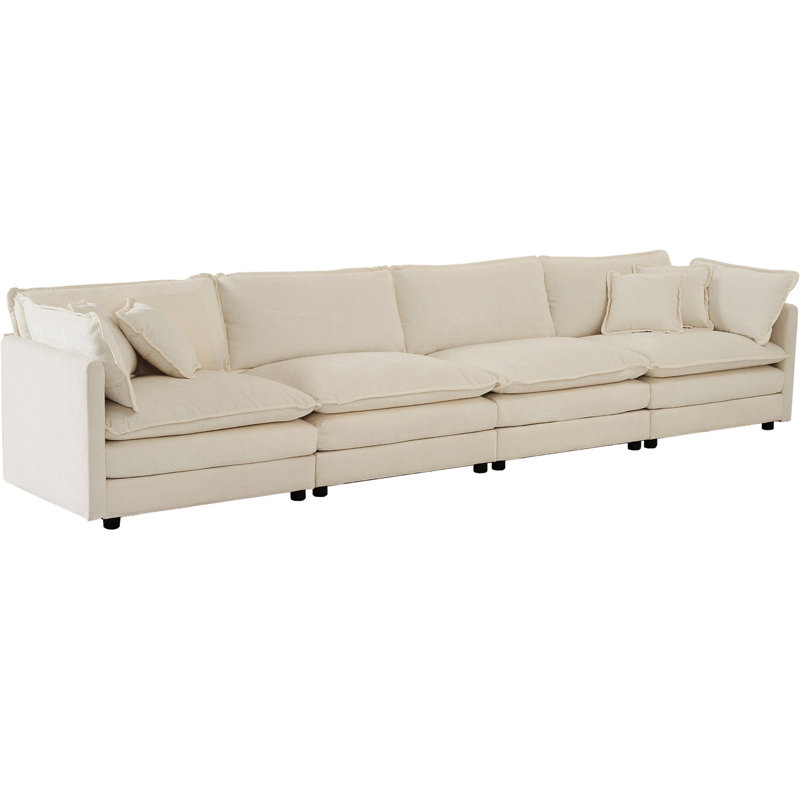 Étagère 4 places en chenille beige avec rangement - Design, pratique et confortable