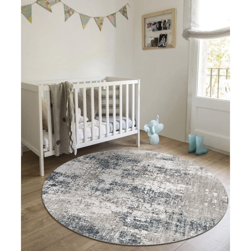 Tapis abstrait lavable à la machine Annie avec envers antidérapant, Rond 5 pi