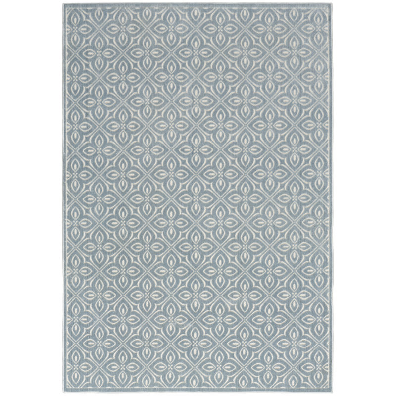 Tapis bleu ivoire contemporain 4 pi x 6 pi Xheva, Rectangle 4pi x 6 pi