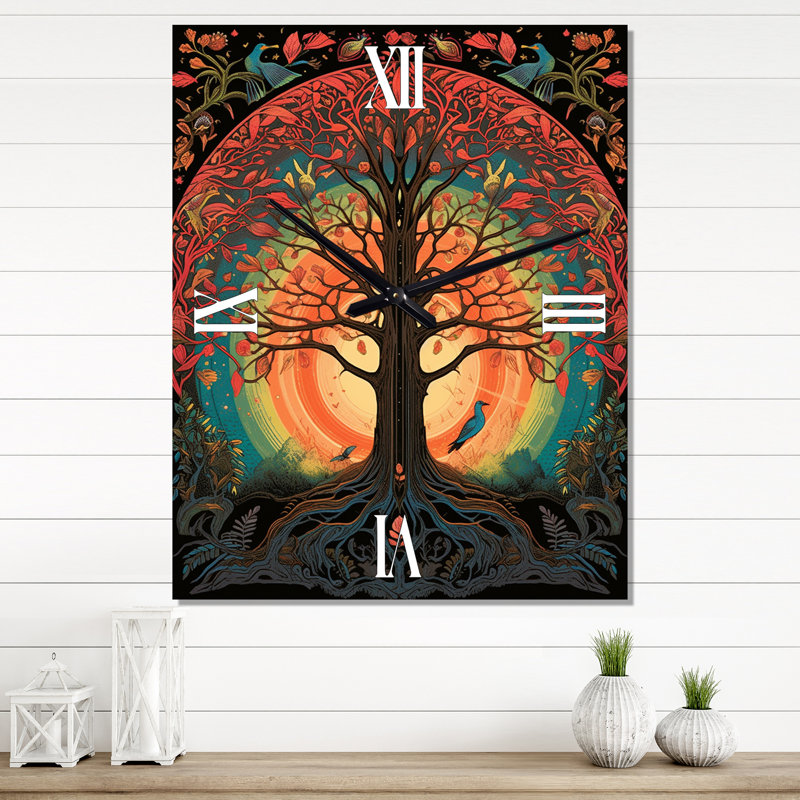 Horloge murale arbre de vie rétro Illustration II, Grand