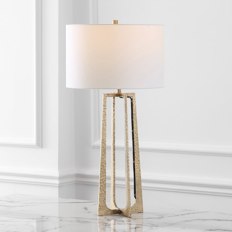 Antique Brass Adjustable Table Lamp with White Linen Shade