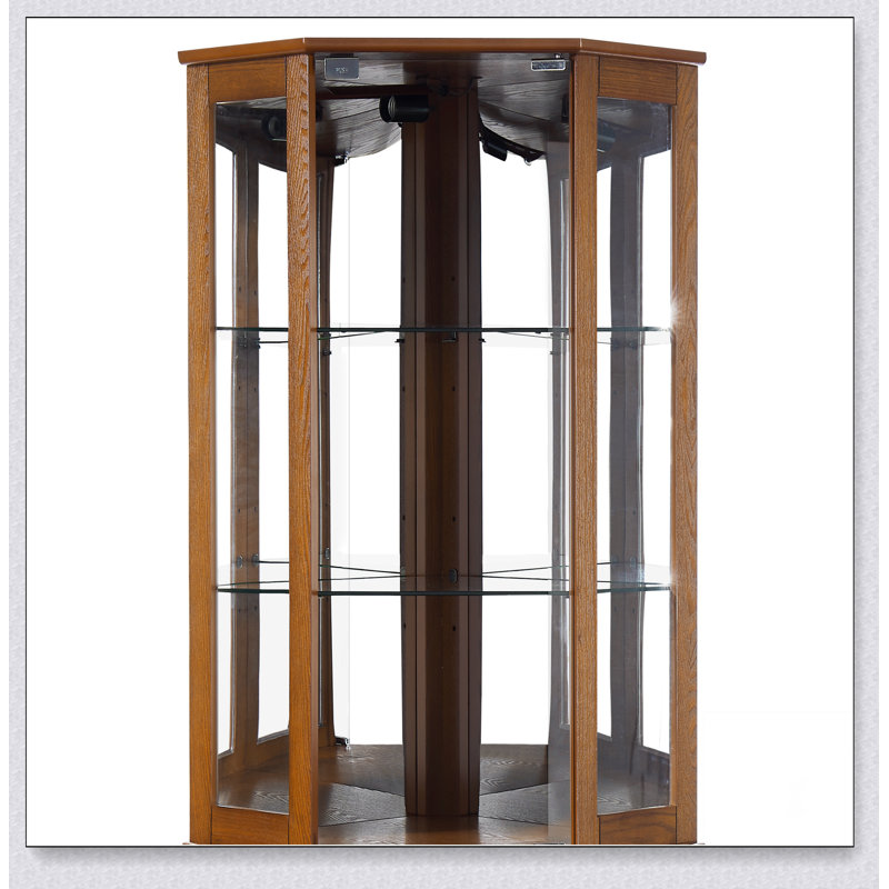 6 Shelf Corner Curio Display Cabinet with Lights, Mirrors and Adjustable Shelves, Oak 