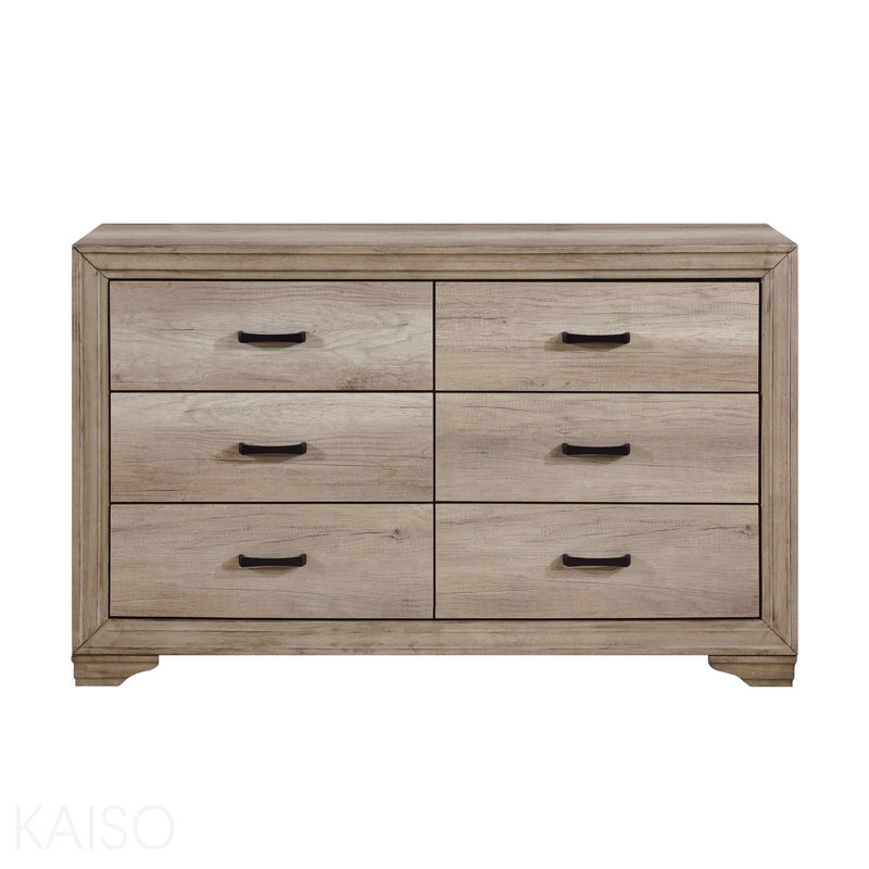 Commode 6 tiroirs 1 finition naturelle avec quincaillerie noire